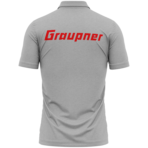 Graupner Logo polo shirt with back print for RC pilots – Grey, back