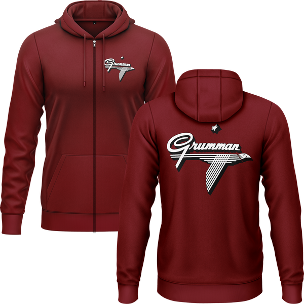 Grumman Logo Zip-Hoodie Zip Hoodie RC-WEAR Burgundy-White S