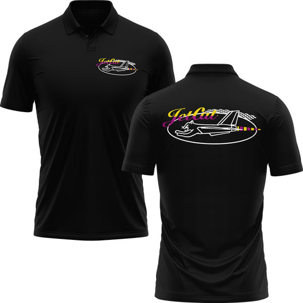 JetCat Logo polo shirt with back print for turbine pilots – Black