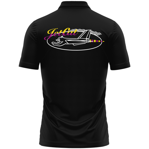JetCat Logo polo shirt with back print for turbine pilots – Black, back