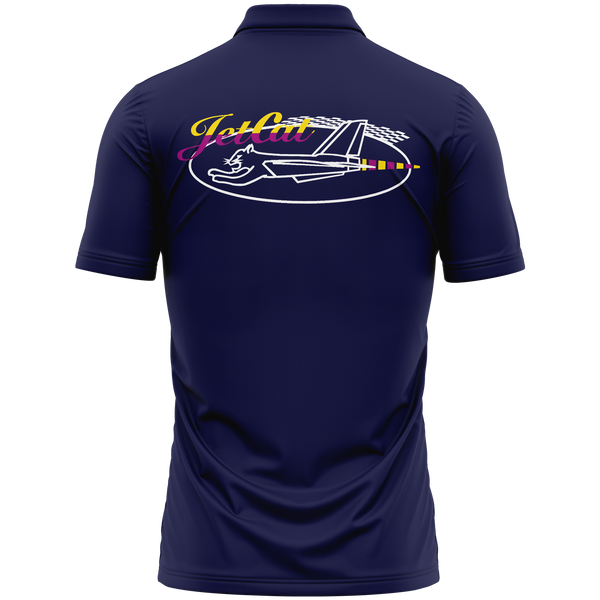 JetCat Logo polo shirt with back print for turbine pilots – Navy, back