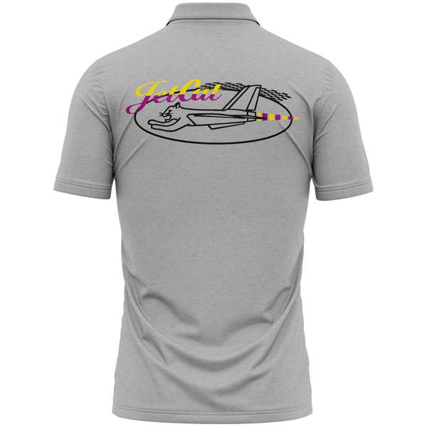 JetCat Logo polo shirt with back print for turbine pilots – Grey, back