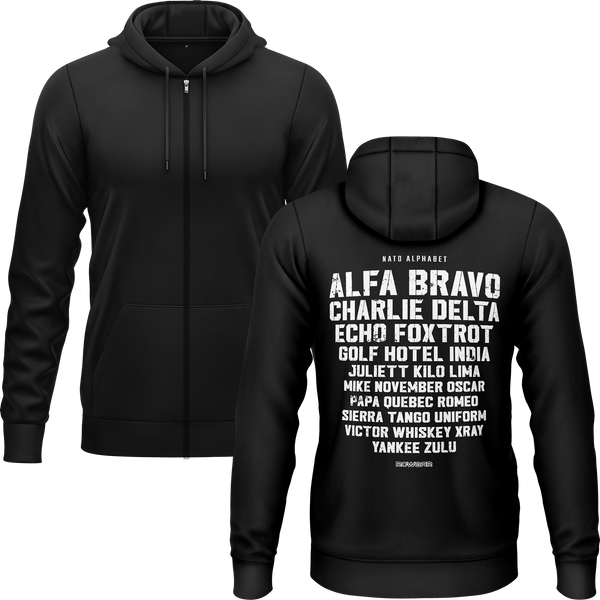 NATO / ICAO Alphabet Zip-Hoodie (B) Zip Hoodie RC-WEAR Black-White S