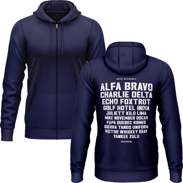 NATO / ICAO Alphabet Zip-Hoodie (B) Zip Hoodie RC-WEAR Navy-White S