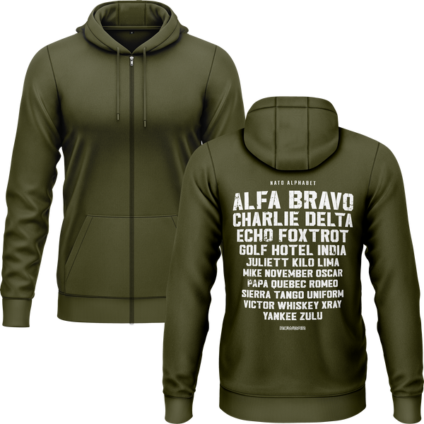 NATO / ICAO Alphabet Zip-Hoodie (B) Zip Hoodie RC-WEAR Army-White S