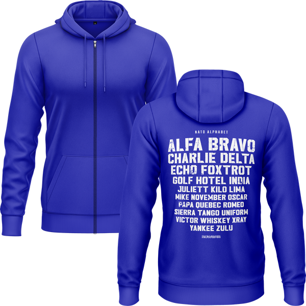 NATO / ICAO Alphabet Zip-Hoodie (B) Zip Hoodie RC-WEAR Blue-White S