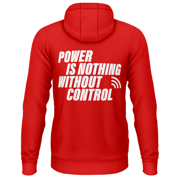 Power Is Nothing Without Control Hoodie für Power-Fans – Rot, Rückseite