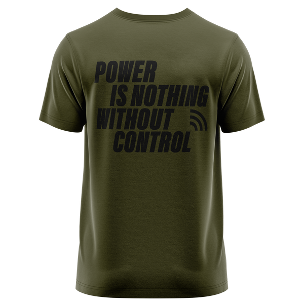 Power Is Nothing Without Control Shirt für Speed-Fans – Oliv, Rückseite