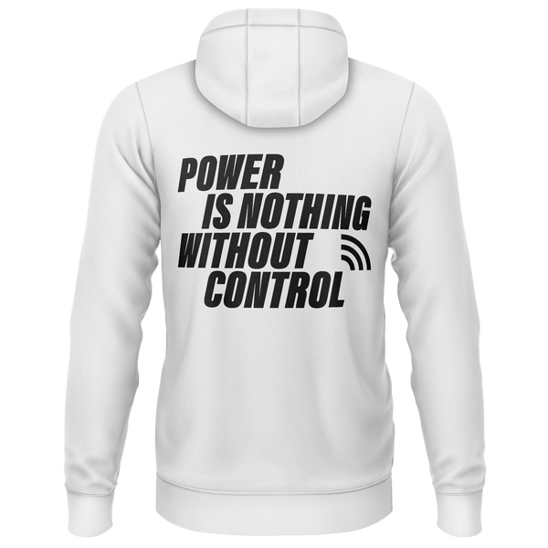 Power Is Nothing Without Control Zip-Hoodie für Modellbau-Fans – Weiß, Rückseite