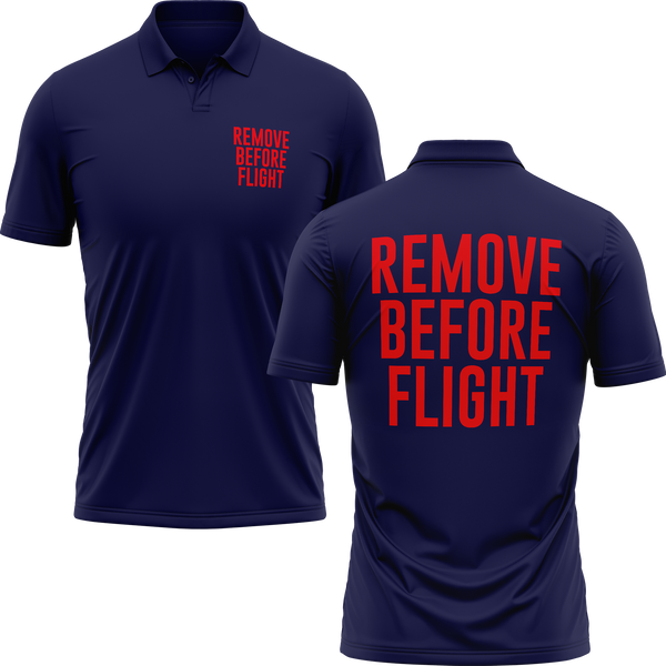 Remove Before Flight Poloshirt mit Rückendruck für Modellflieger – Navy