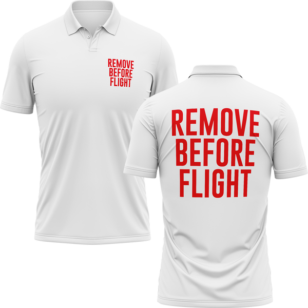 Remove Before Flight Poloshirt mit Rückendruck für Warbird-Piloten – Weiß