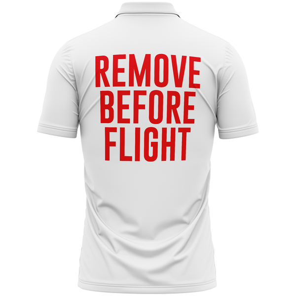 Remove Before Flight Poloshirt mit Rückendruck für Warbird-Piloten – Weiß, Rückseite