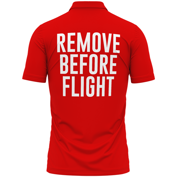 Remove Before Flight Poloshirt mit Rückendruck für Jet-Piloten – Rot, Rückseite