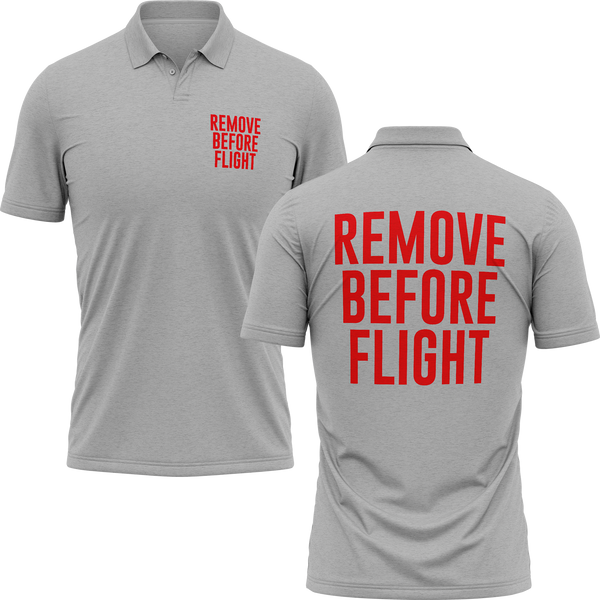 Remove Before Flight Poloshirt mit Rückendruck für Modellbauer – Grau
