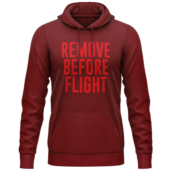Remove Before Flight hoodie with chest print for RC pilots – Burgundy