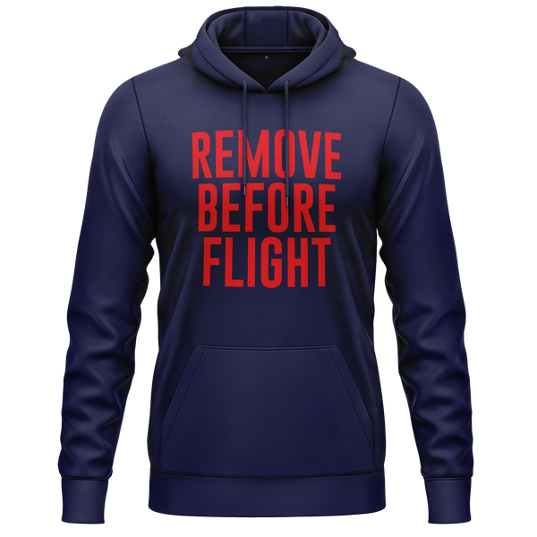 Remove Before Flight hoodie with chest print for model flyers – Navy