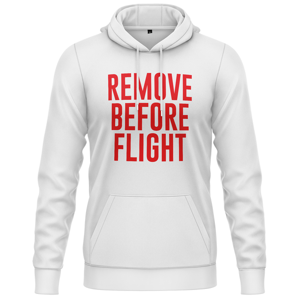 Remove Before Flight hoodie with chest print for RC pilots – White