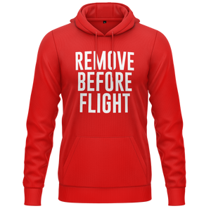 Remove Before Flight Hoodie mit Brustdruck für Modellflug-Fans – Rot