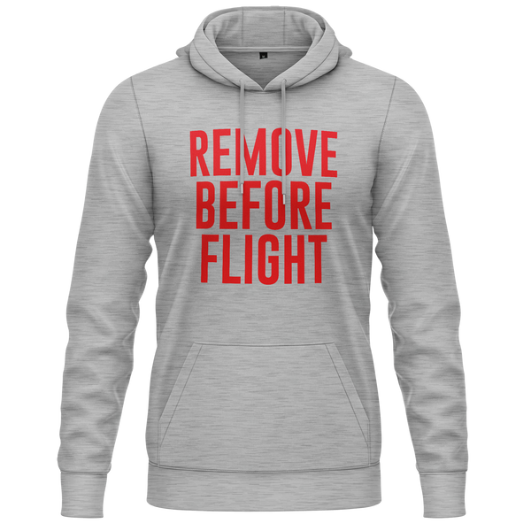 Remove Before Flight hoodie with chest print for model flyers – Grey