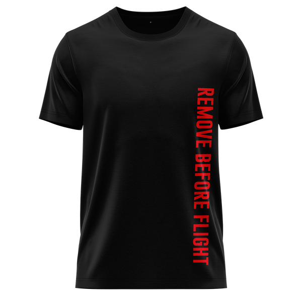 Remove Before Flight shirt with chest print for model builders – Black