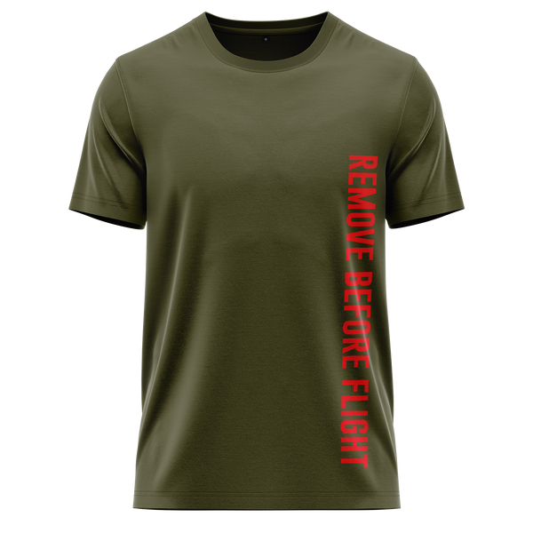 Remove Before Flight shirt with chest print for model flyers – Olive