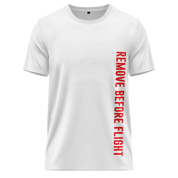 Remove Before Flight shirt with chest print for aircraft modellers – White