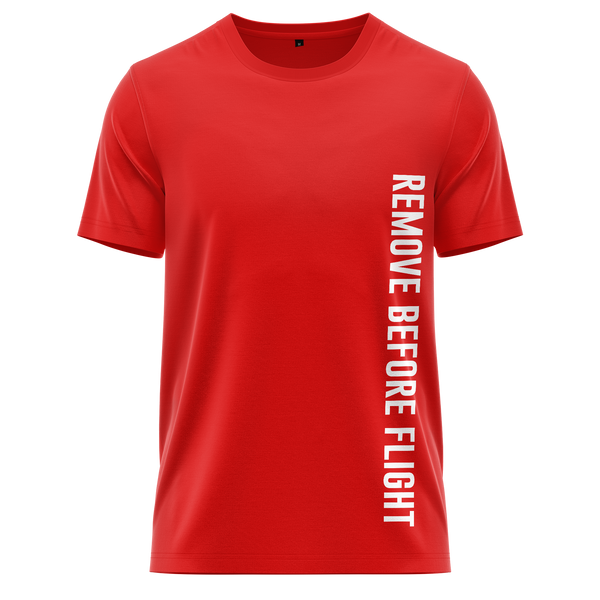Remove Before Flight shirt with chest print for model builders – Red