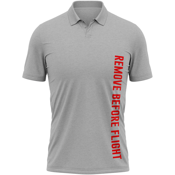 Remove Before Flight Poloshirt mit Brustdruck für Flugmodell-Piloten – Grau