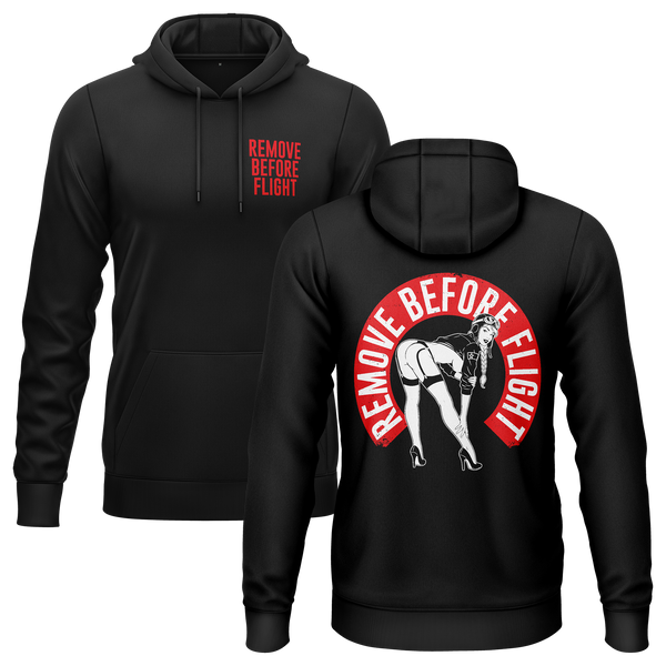 Remove Before Flight Girl hoodie with back print for model flyers – Black