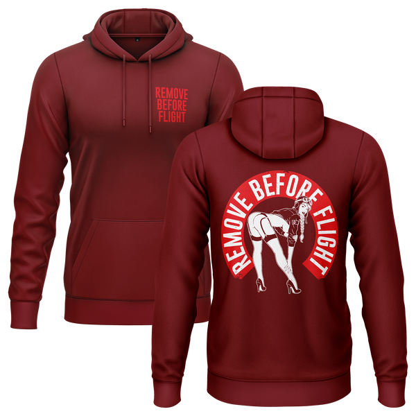 Remove Before Flight Girl hoodie with back print for model flyers – Burgundy