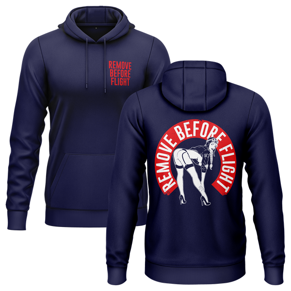Remove Before Flight Girl hoodie with back print for model flyers – Navy