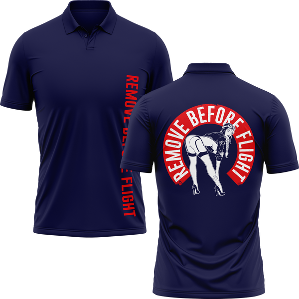 Remove Before Flight Girl polo shirt for aircraft modellers – Navy