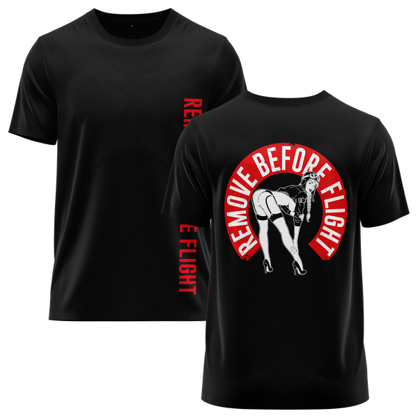 Remove Before Flight Girl shirt with back print for RC pilots – Black
