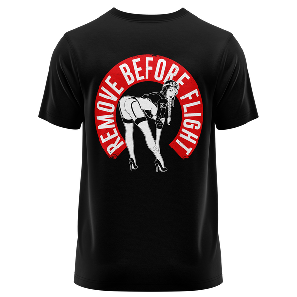 Remove Before Flight Girl shirt with back print for RC pilots – Black, back