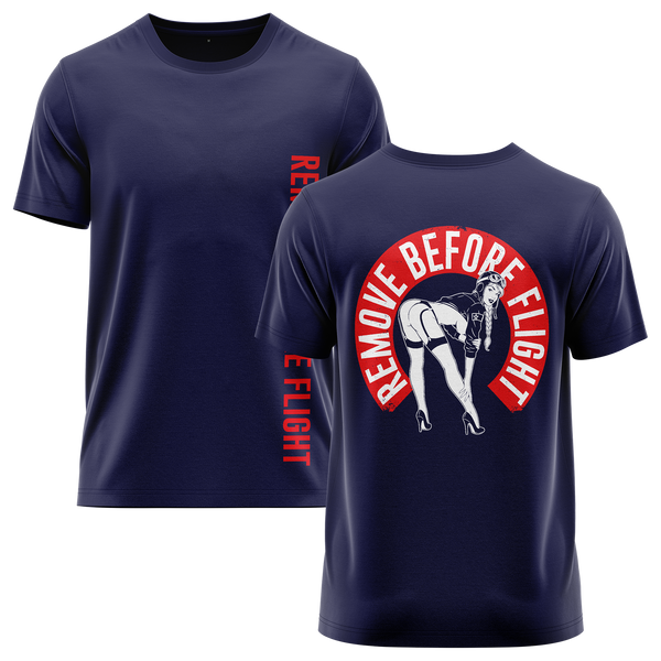 Remove Before Flight Girl shirt with back print for RC pilots – Navy