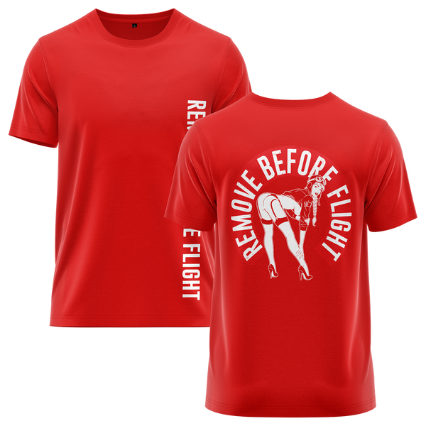 Remove Before Flight Girl shirt with back print for RC pilots – Red