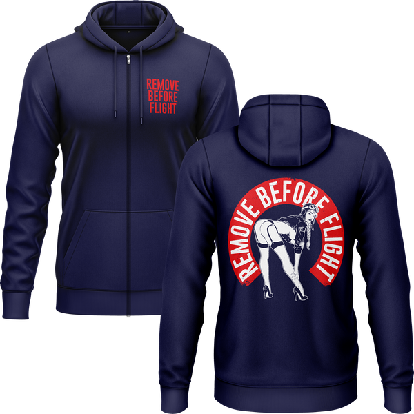 Remove Before Flight Girl zip hoodie for model flying fans – Navy