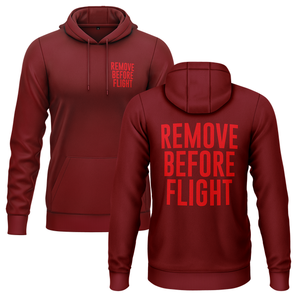 Remove Before Flight hoodie with back print for RC pilots – Burgundy