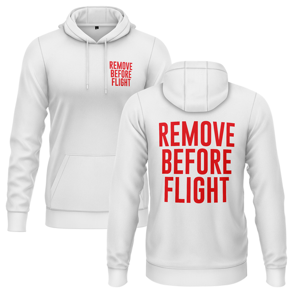 Remove Before Flight hoodie with back print for RC pilots – White