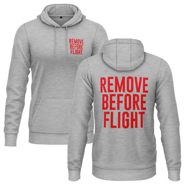 Remove Before Flight hoodie with back print for model flyers – Grey