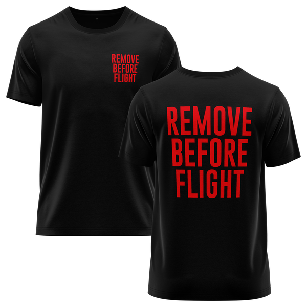 Remove Before Flight shirt with back print for model builders – Black