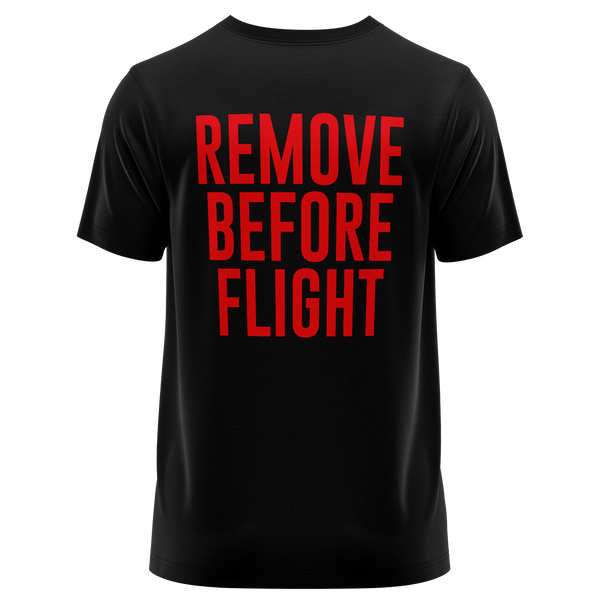 Remove Before Flight shirt with back print for model builders – Black, back