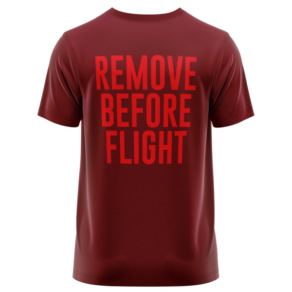 Remove Before Flight shirt with back print for aircraft modellers – Burgundy, back