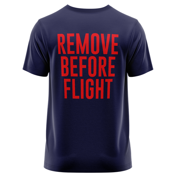 Remove Before Flight shirt with back print for RC pilots – Navy, back
