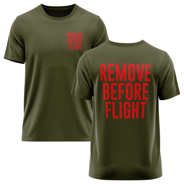 Remove Before Flight shirt with back print for model flyers – Olive