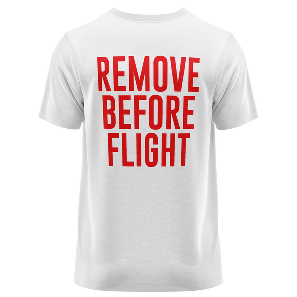 Remove Before Flight shirt with back print for aircraft modellers – White, back