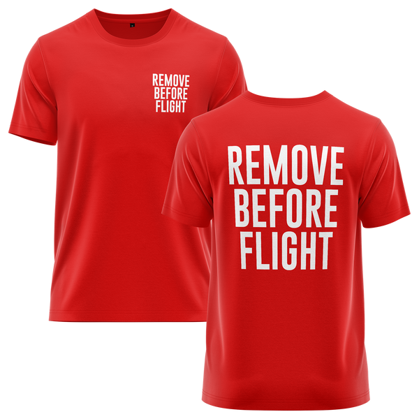 Remove Before Flight shirt with back print for model builders – Red
