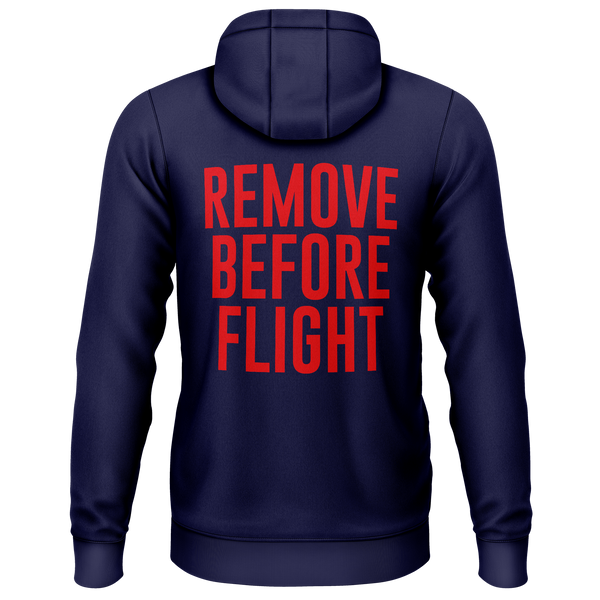 Remove Before Flight zip hoodie with back print for model builders – Navy, back