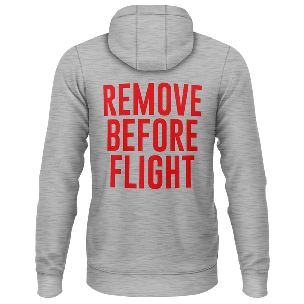 Remove Before Flight zip hoodie with back print for model builders – Grey, back