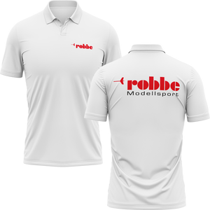 Robbe Logo Poloshirt mit Rückendruck für Modellbauer – Weiß